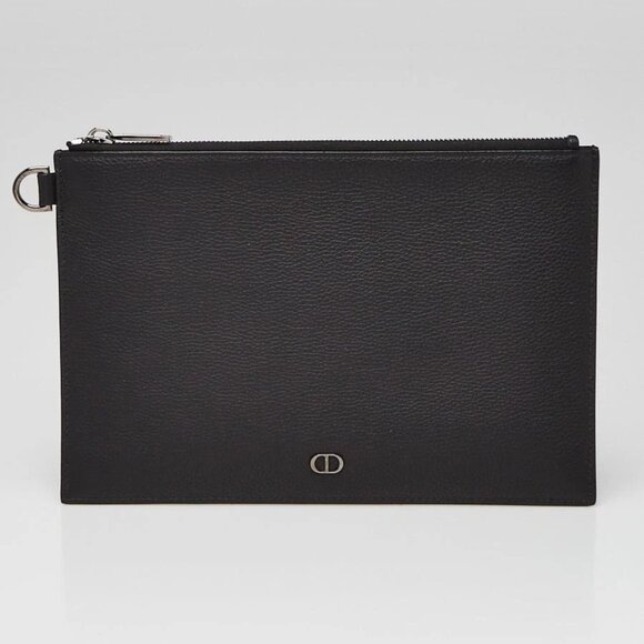 Christian Dior Black Grained Leather A5 CD Icon Signature Pouch Bag 575-051025 - Picture 1 of 10